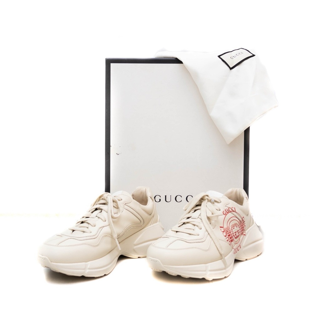 Gucci Rhyton Logo Leather Sneakers Ivoire Red Mens UK 6 US 7 EU 39